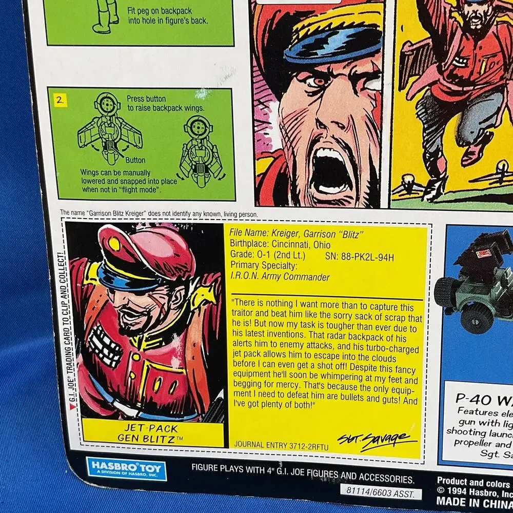 GI JOE 1994 Jet Pack General Blitz New Vintage Moc